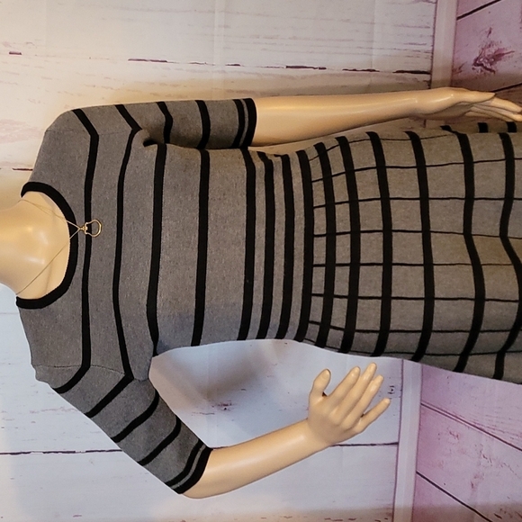 Gabby Skye Gray w/Black knit fit & flare Dress - Picture 12 of 16